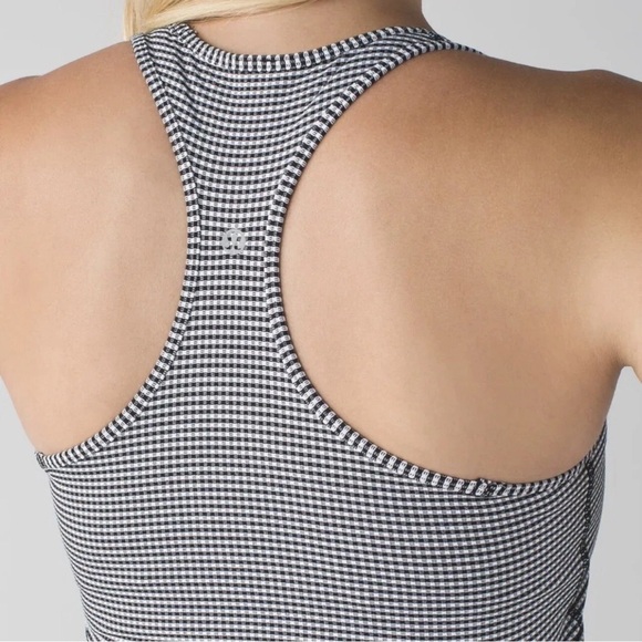 Lululemon Rare Cool Racerback Gingham White Black Check Tank Top- Size 6 - Picture 1 of 5